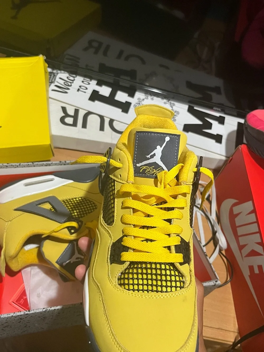 Yellow & gray Jordan Retro 4s